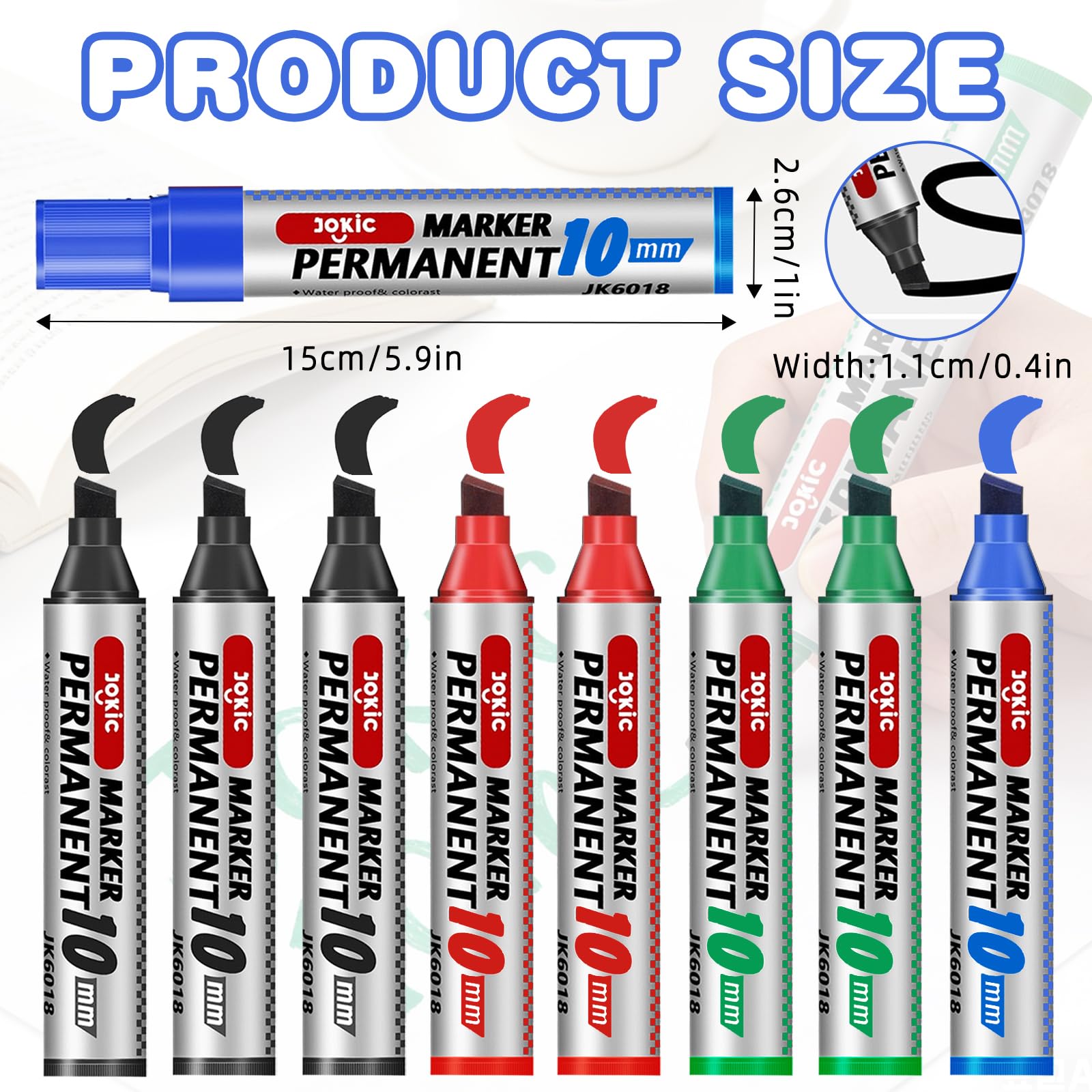 Pennarello permanente, impermeabile, nero, rosso, blu, verde, 9 penne impermeabili, punta a cuneo, 3 mm - 11 mm, matita permanente, ad asciugatura rapida, per acrilico, vetro, legno, metallo