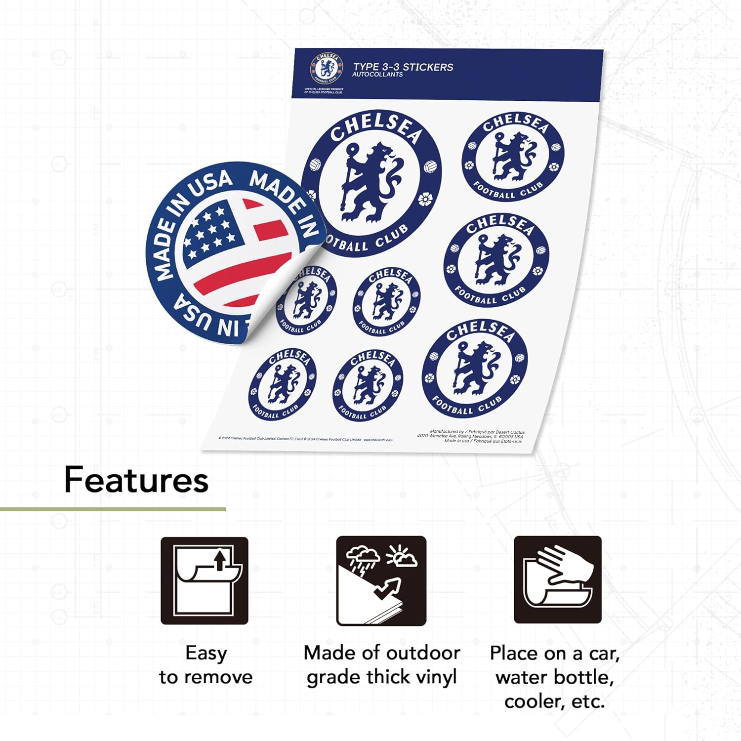 Desert Cactus Chelsea FC Sticker Decal Vinyl London Blue Lions Football Soccer Laptop Water Bottle Car Scrapbook T3 (Type 3-3) - Image 2