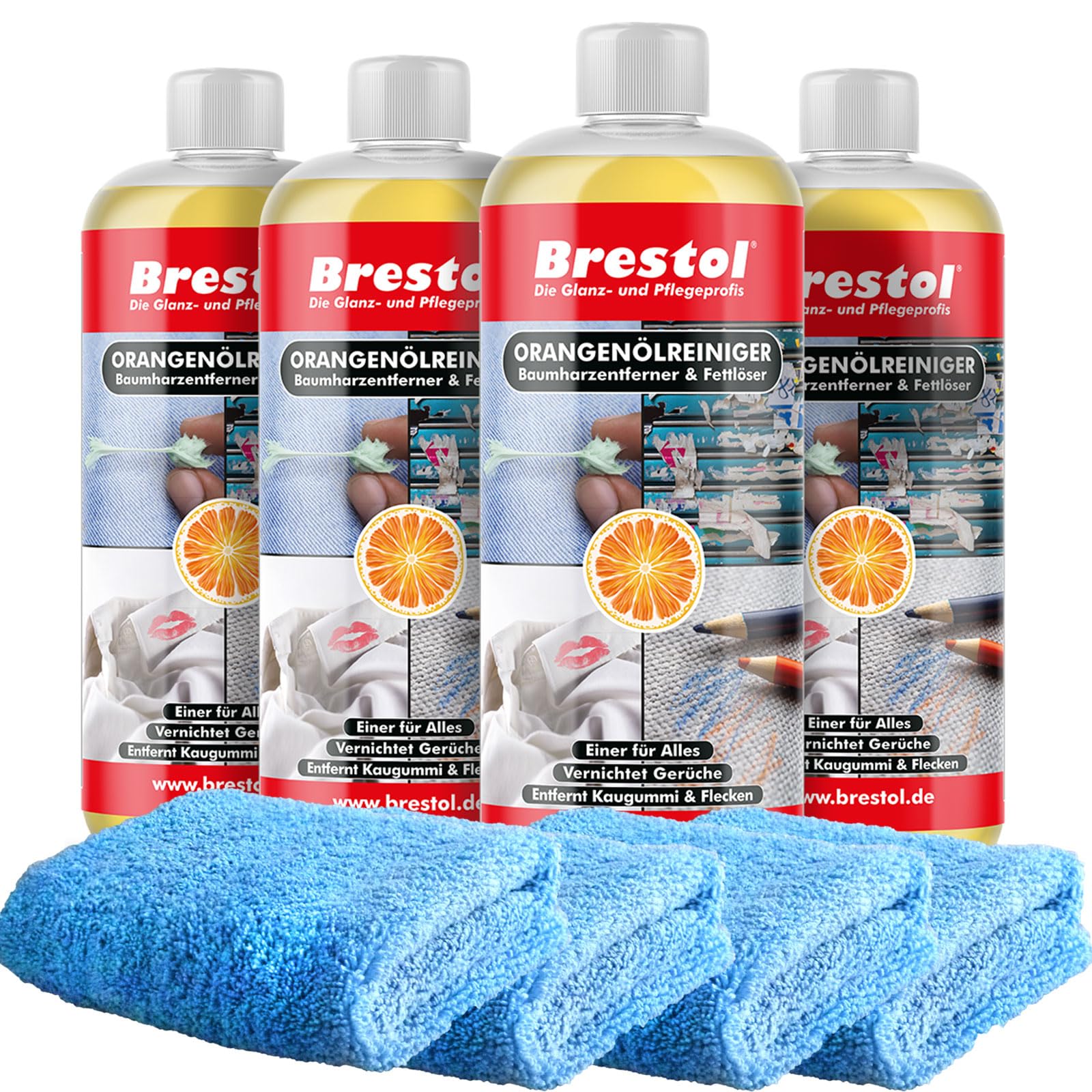 orangenölreiniger SET3 (4 x 1000 ml + accesorios) (7399) – Limpiador de Universal de grasa aceite Chicle Árbol de resina Entferner olor Neut podrá erter – Original brestol