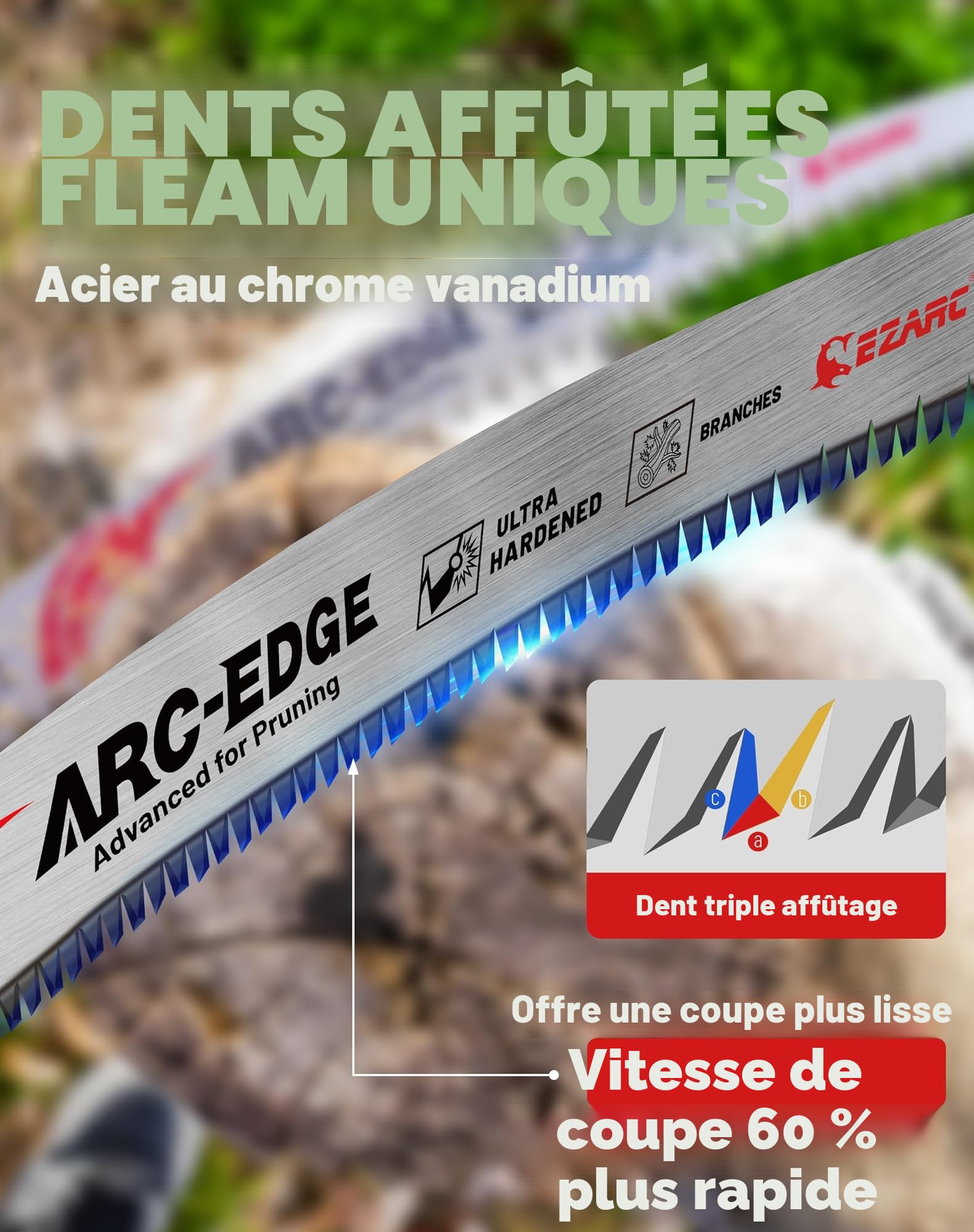 EZARC Lame de scie sabre de 380mm à dents japonaises, pour élagage, avec une bordure arquée et 6 dents par pouce, idéale pour la taille des arbres et la coupe de bois, lot de 3 pièces.