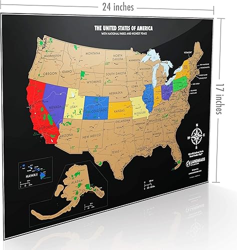 Miniatura 4 de Landmass Marco magnético de madera para colgar pósteres de 24 pulgadas + mapa para raspar de los Estados Unidos, impresión de póster de Estados