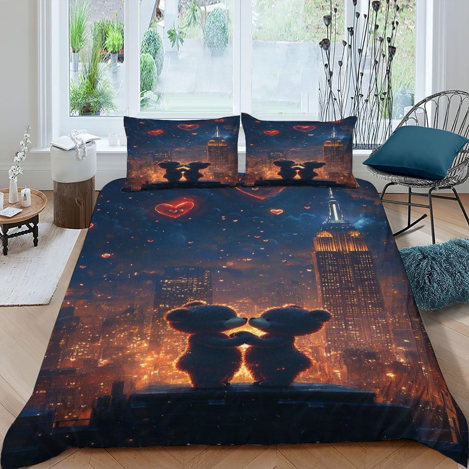 Parure de lit ours king en microfibre respirante avec housse de couette et taies