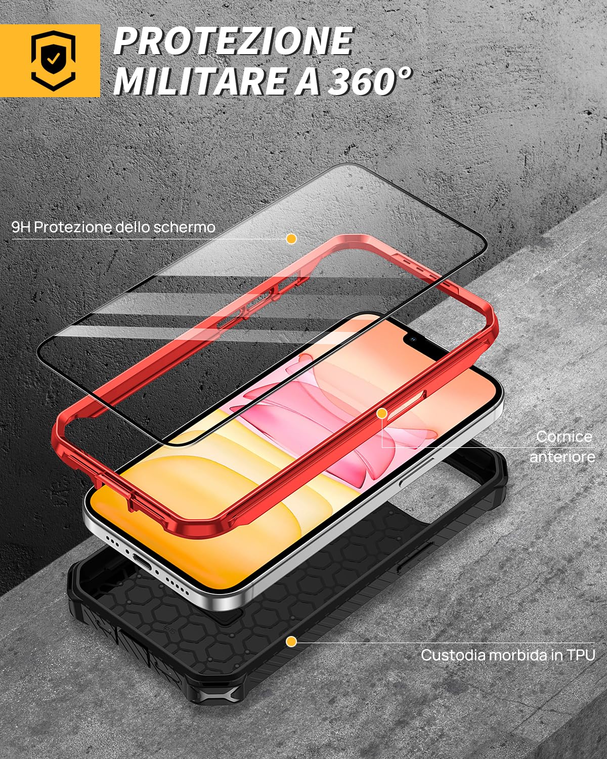 Lanhiem Cover iPhone 13 PRO Max con 2 Pezzi Vetro Temperato, Supporto Magnetico Anello a 360° Protezione 6FT Antiurto Anticaduta Militare Armor Protezione, Custodia iPhone 13 PRO Max, Rosso
