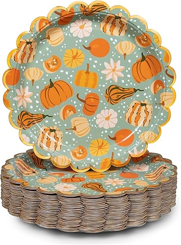 Miniatura 8 de Platos de papel de Navidad, 50 platos desechables de Navidad, oro festoneado, suministros para fiestas