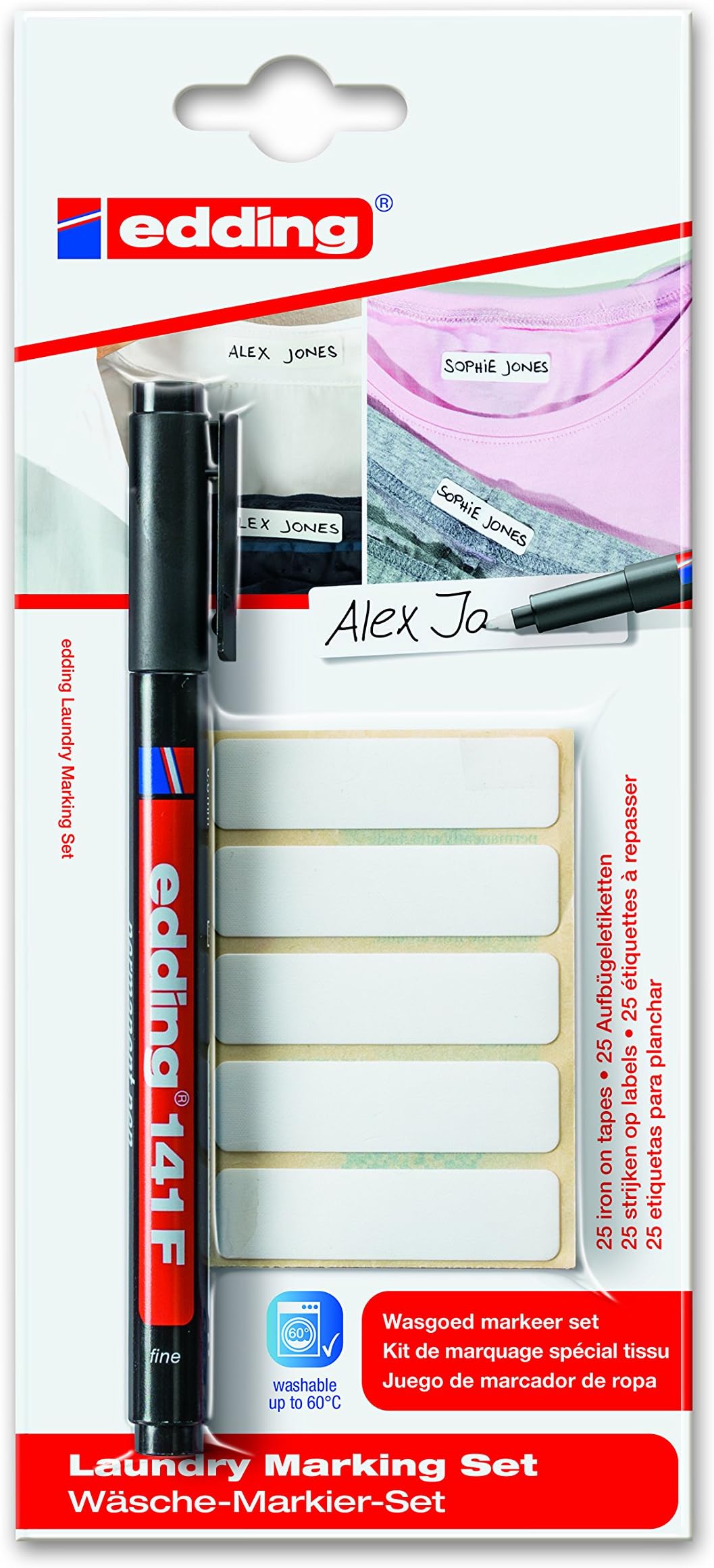 edding 141-1-01 Fabric Marker Labels and Permanent Fabric Marker Pen 141F (Pack of 25)