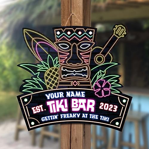 Miniatura 4 de V VIBEPY Letrero de neón LED con texto en inglés All Over Print, letrero de barra Tiki personalizado, varios tamaños, decoración de verano, cabaña,
