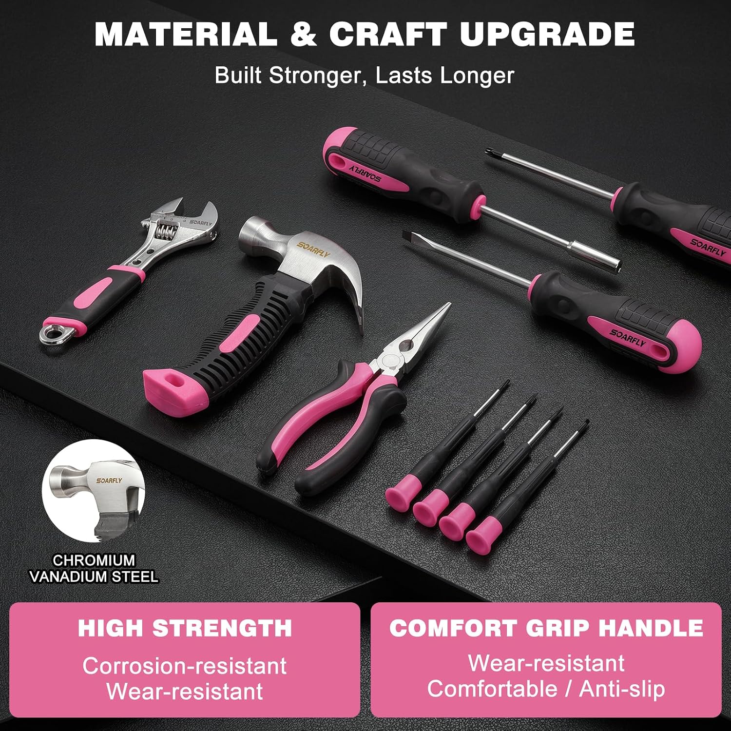 157-Piece Pink Tool Set, 8V Cordless Drill Set, Tool Kit for Women & Girl