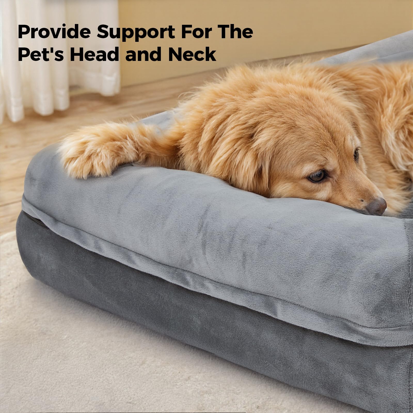The Fellie Large Dog Bed, Orthopedic Dog Beds with Removable Washable Cover, Memory Foam Dogs Sofa with Non-Skid Bottom, Soft Flannel Pet Couch Bed Mattress for Crate, Waterproof Pet Couch, 76x58x14cm - Image 2