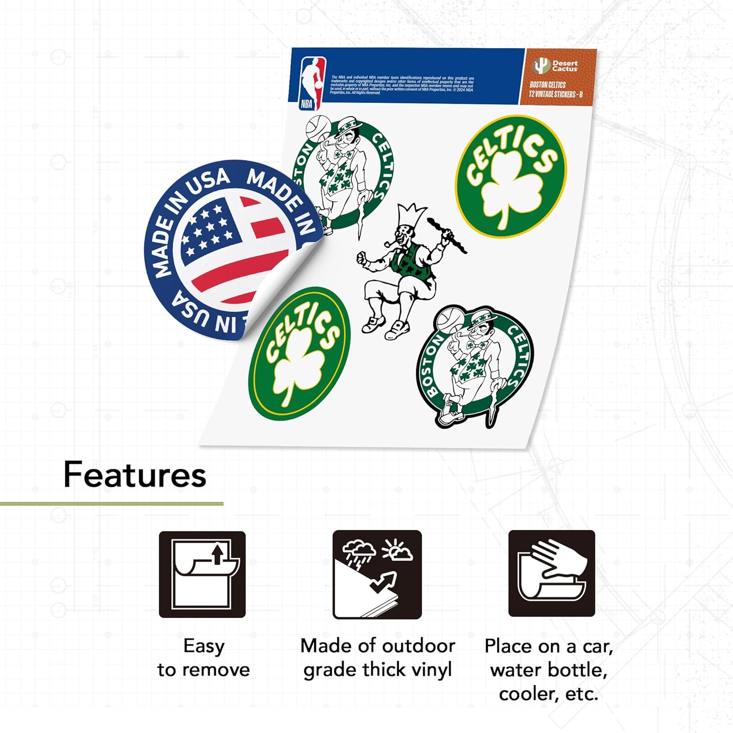 Desert Cactus Boston Celtics Sticker NBA Officially Licensed Vinyl Decal Laptop Water Bottle Car Scrapbook (Vintage T2-B) - Image 4