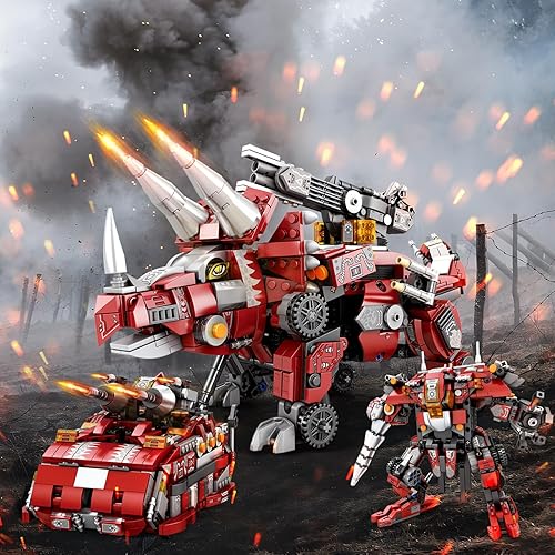 Miniatura 2 de JMBricklayer Mech Dinosaur Building Sets 70136, Electic 3 en 1 Triceratops y kit de modelo fósil, modelo coleccionable de animales dragón, juguetes