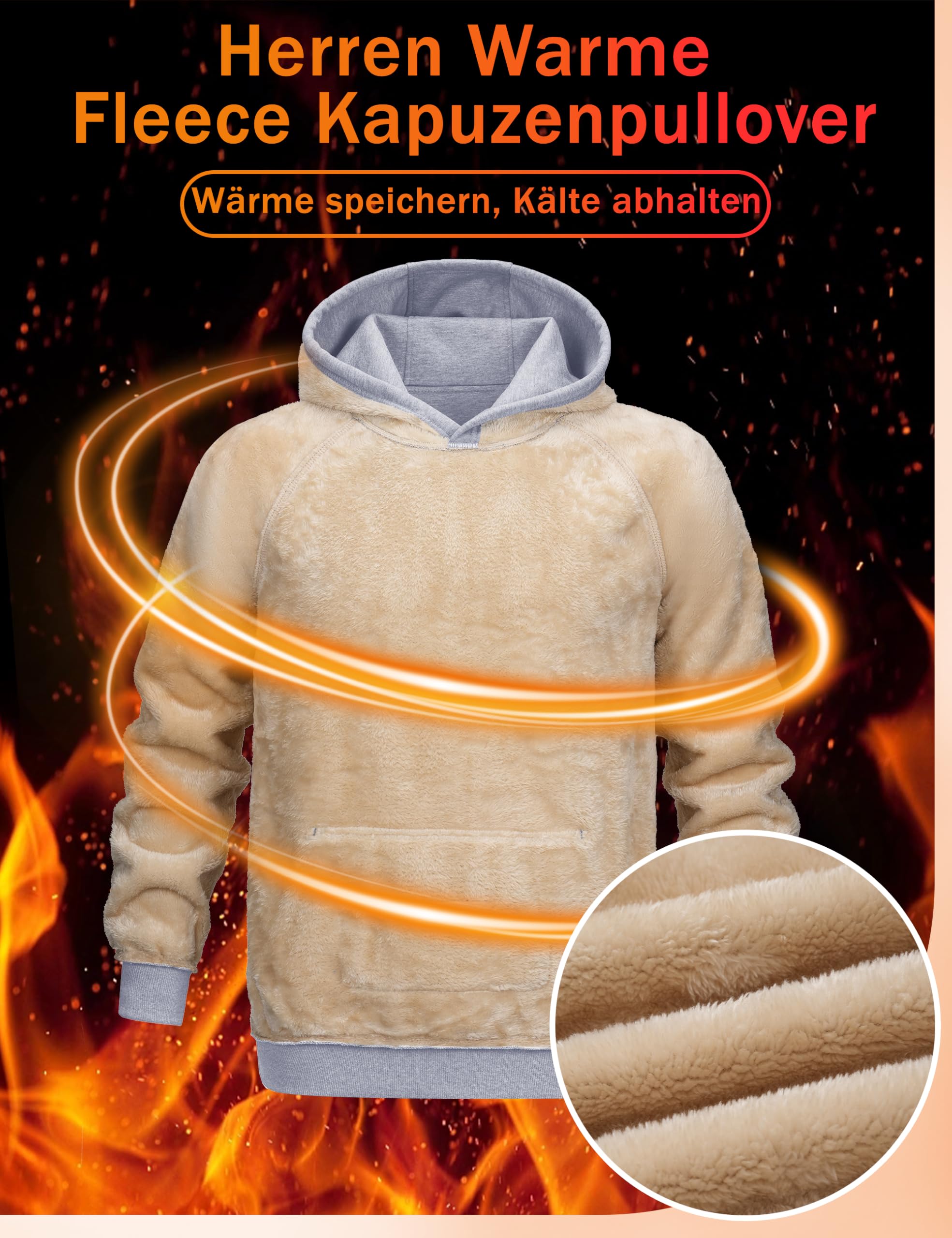 TACVASEN Herren Warme Fleece Kapuzenpullover Sherpa Gefüttert Hoodie Dicker Winterpullover Langarm Sweatshirt mit Kapuze