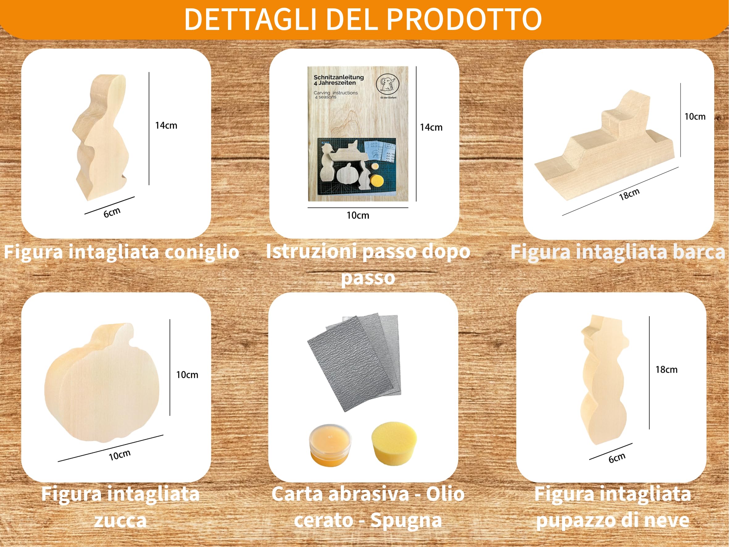 Eli® Legno di Tiglio - Figure da Intaglio per Bambini - Kit Creativo - Blocchi da Intaglio per Principianti