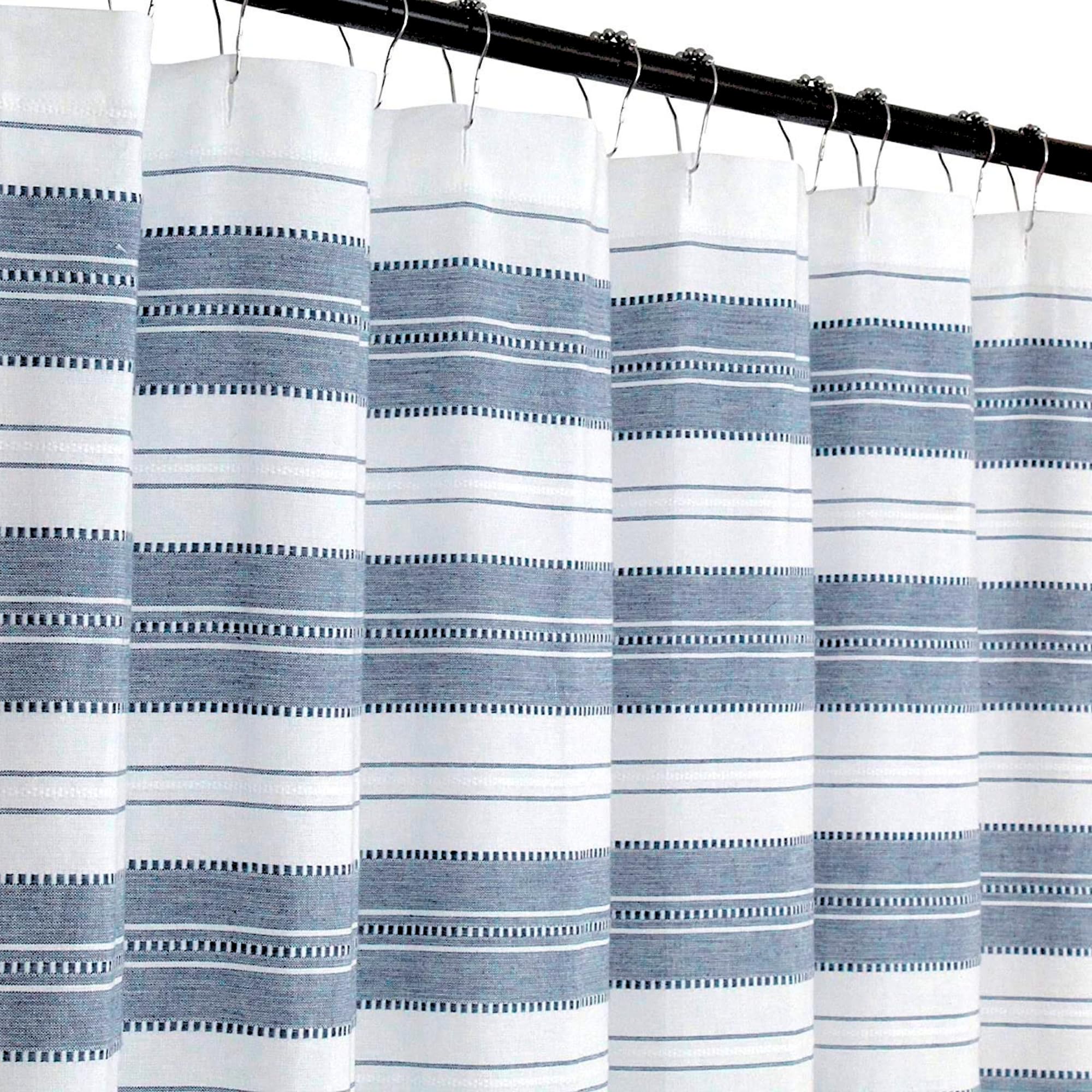 Serafina Home Nautical Striped Blue and White Fabric Shower Curtain: Chambray Cotton Luxury Hotel Detailed Eyelet Decorative Weave for Bathroom 72