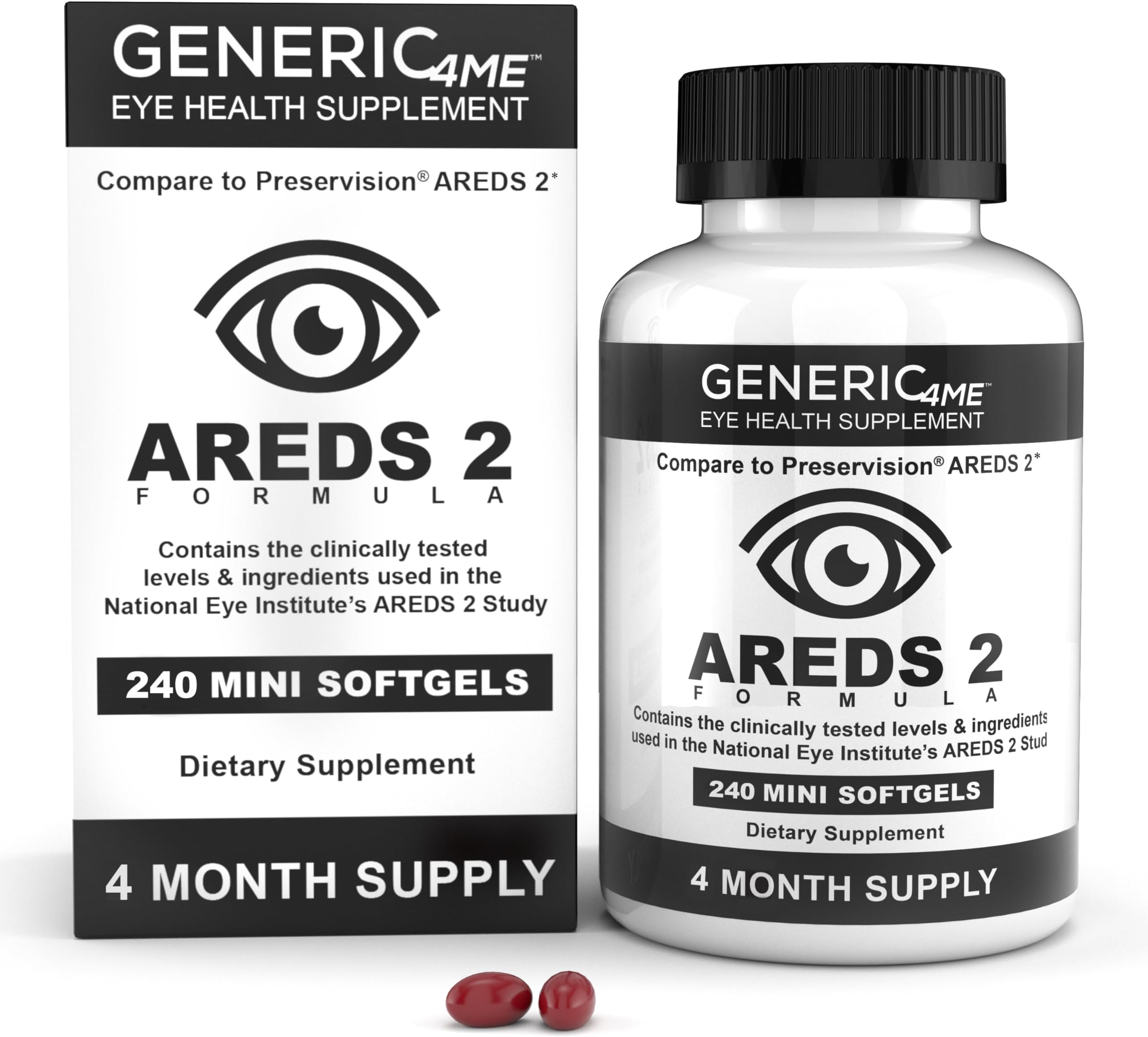 AREDS 2 SoftGels, 500 mg Vitamin C, 400 IU Vitamin E, 10 mg Lutein, 2 mg Zeaxanthin, 80 mg Zinc, 2 mg Copper - Supports Eye Health - 240 Mini SoftGels (Four Month Supply)