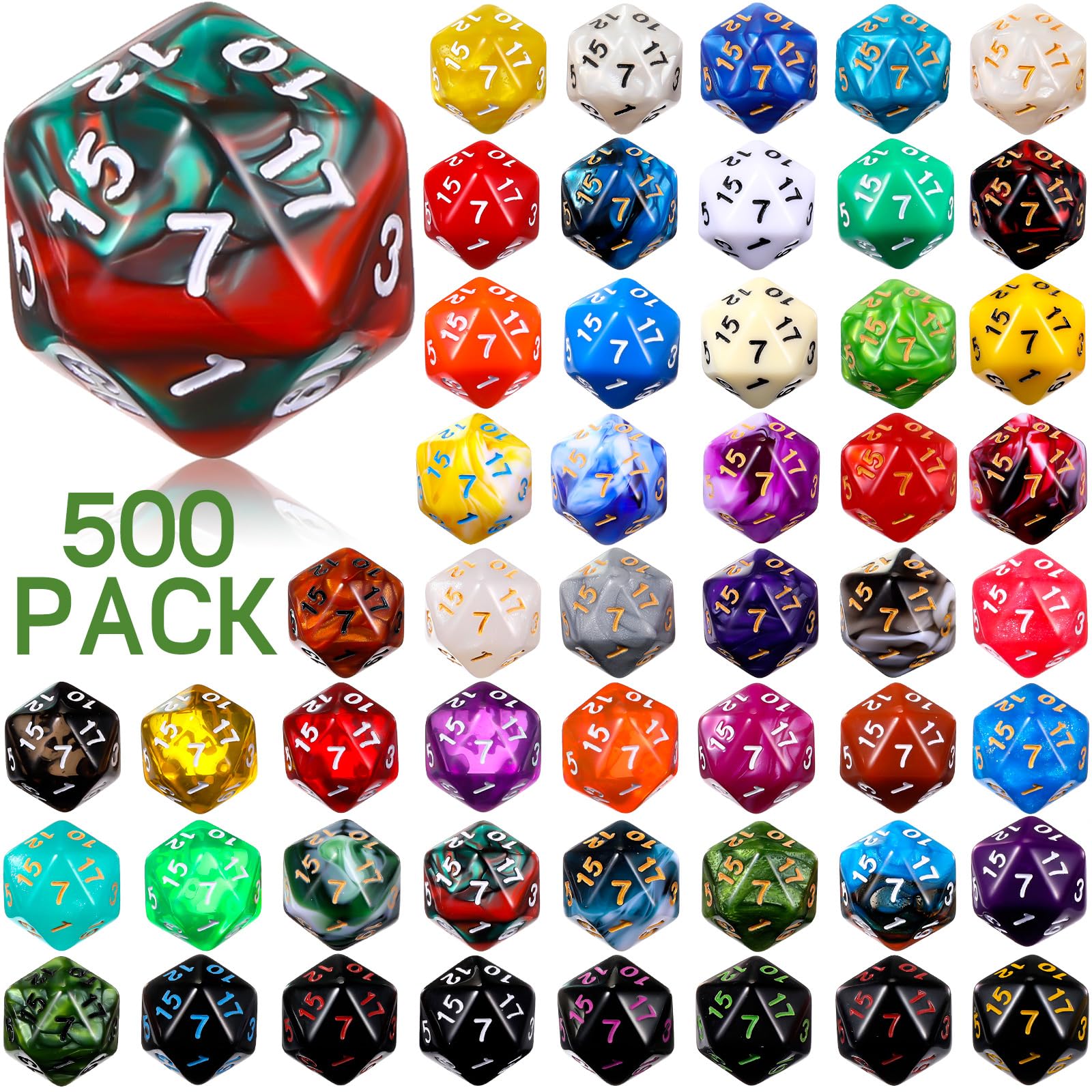 Skylety 500 Pieces Polyhedral Dice Sets with Black Pouch Compatible with RPG MTG Tabletop Role Playing Table Games Multi Colored Assortment (20 Sided Style)
