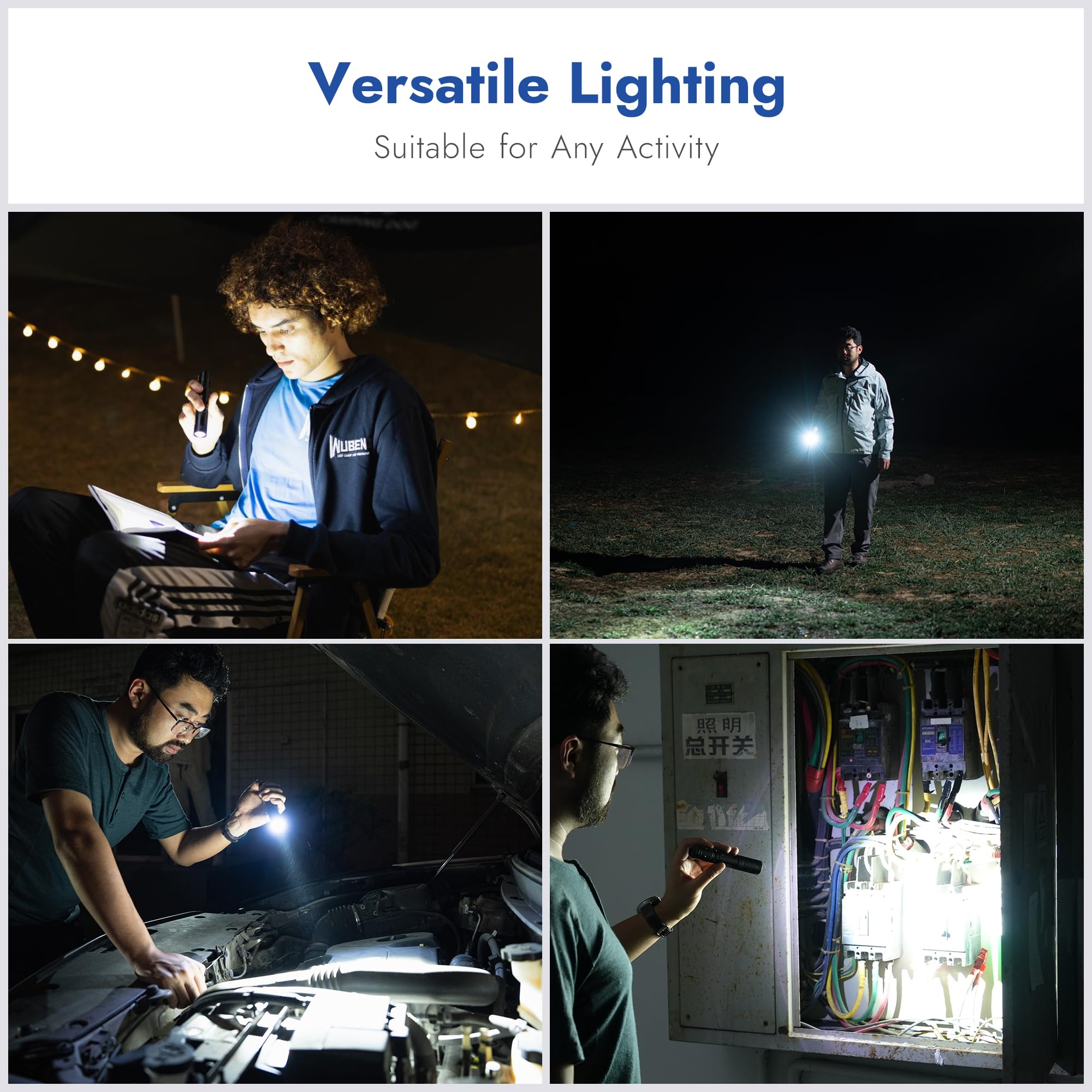 WUBEN Linterna LED L50 recargable, 1200 lúmenes altos, linterna táctica IP68 impermeable con 5 modos, linterna de mano EDC para emergencias de campamento en casa, regalos de herramientas para hombres