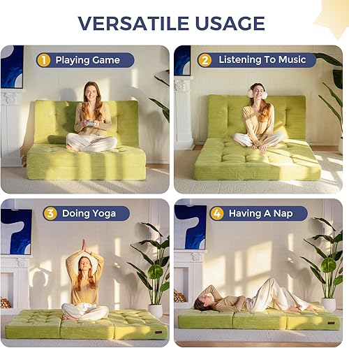 Miniatura 4 de MAXYOYO Colchón de tres pliegues, cama plegable de espuma tipo futón de 6 pulgadas, colchón plegable para el suelo, cama de invitados, futón,
