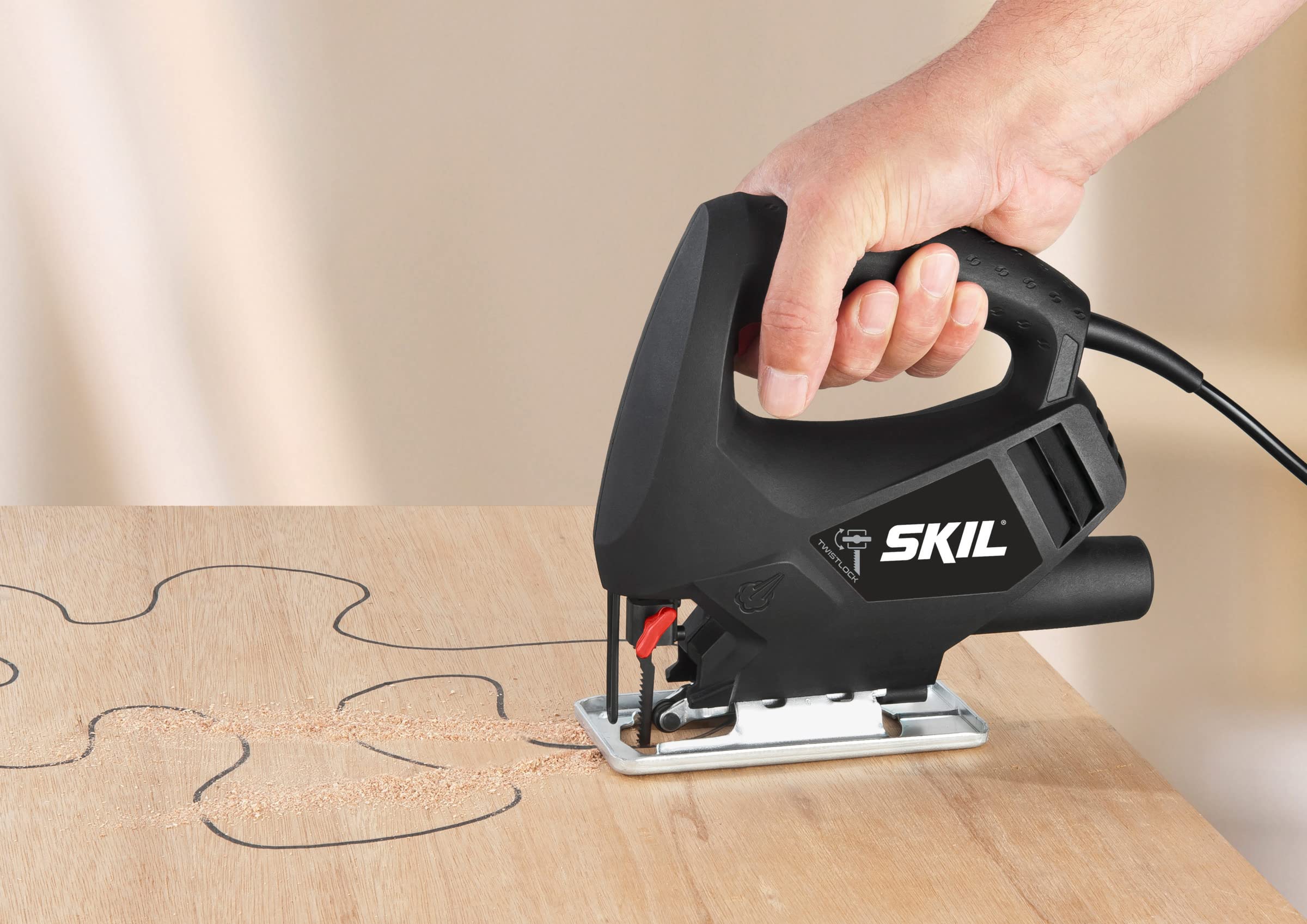 SKIL 4190 AA wyrzynarka (silnik 400 W, głębokość cięcia 65 mm, dostarczana z 3 brzeszczotami do drewna, do cięcia prostych i zakrzywionych) F0154190AA