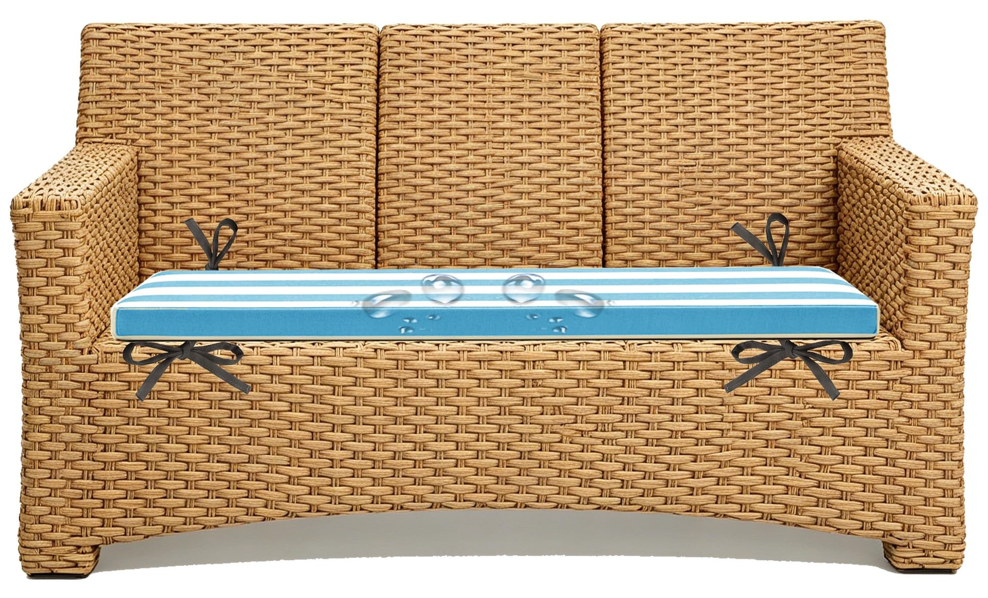 5cm/1.9" Replacement Cushions for Rattan Wicker Outdoor Chair and Ottoman Sectional Striped, Outdoor Sofa Cushions Waterproof 80% Water Repellent Bench Cushion(Light Blue White,120x35 cm 47x14 in)