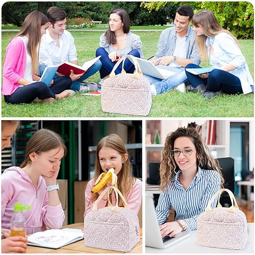 Miniatura 7 de Bolsa de Almuerzo Acolchada de Algodón con Aislamiento, Lindas Bolsas Tote Acolchadas Florales Reutilizables Caja de Almuerzo Coquette Estética de