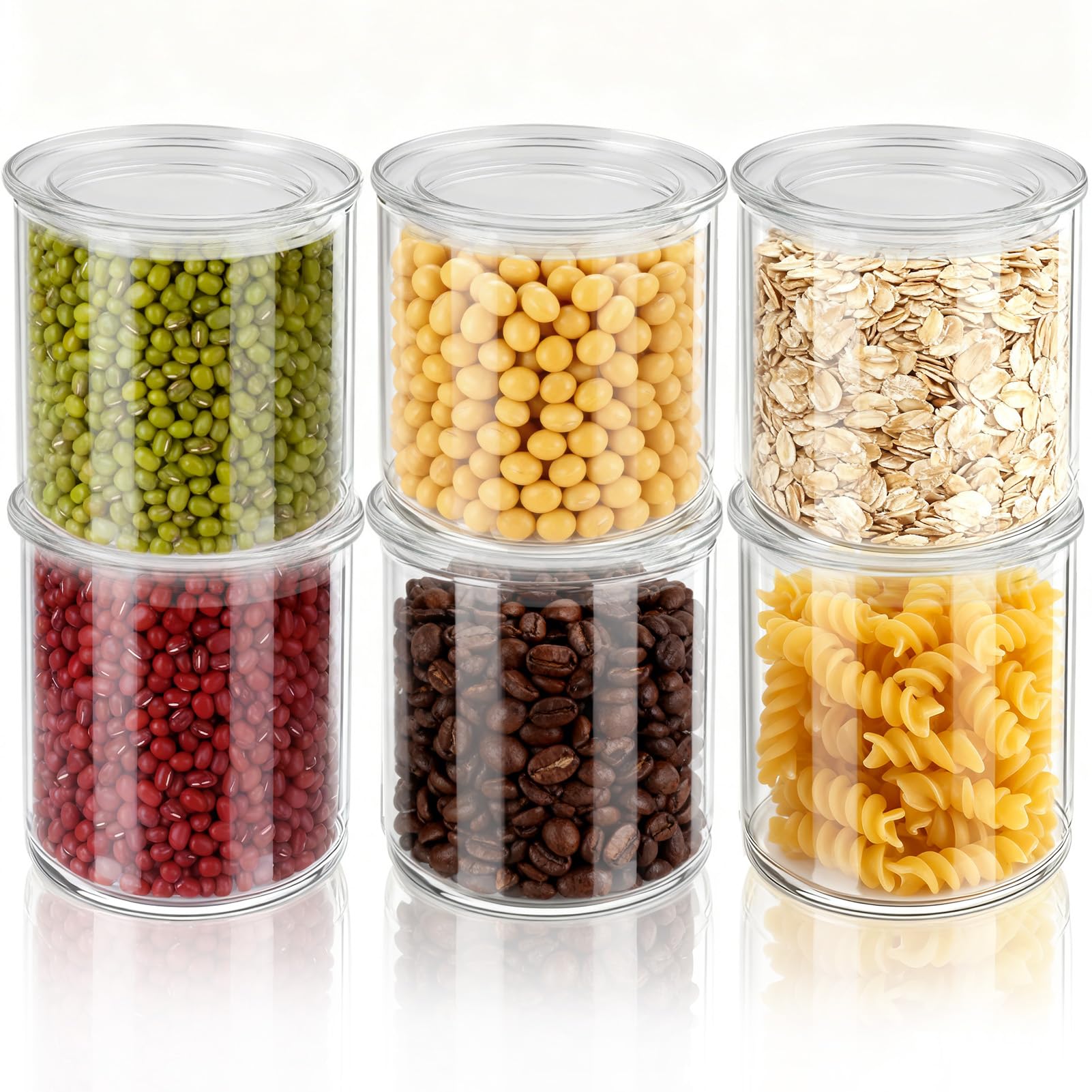FoiiLiio Barattoli Vetro con Coperchio 700ml Set di 6 Barattolo Vetro con Coperchio in Trasparente- Φ10x10cm Barattoli Cucina Vetro Ermetici, Contenitori Vetro per Spezie, Noci, Cereali