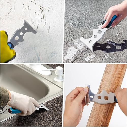 Miniatura 6 de KEZERS Herramienta de pintor 13 en 1, raspador de cuchillo de masilla de acero inoxidable, herramienta raspadora de pintura para pintar y madera con