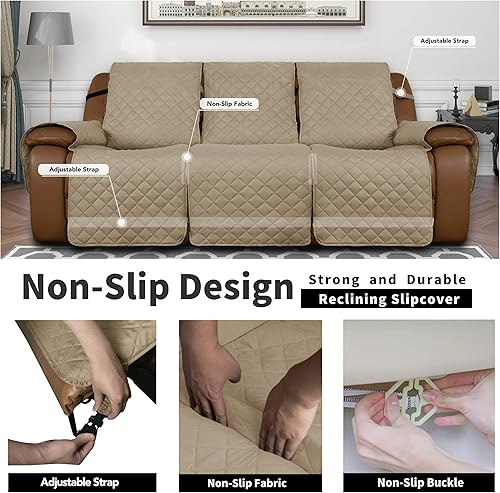 Miniatura 4 de Easy-Going Funda de sofá reclinable de gran tamaño, reversible para sillón reclinable de 3 asientos, funda de sofá dividida para cada asiento con