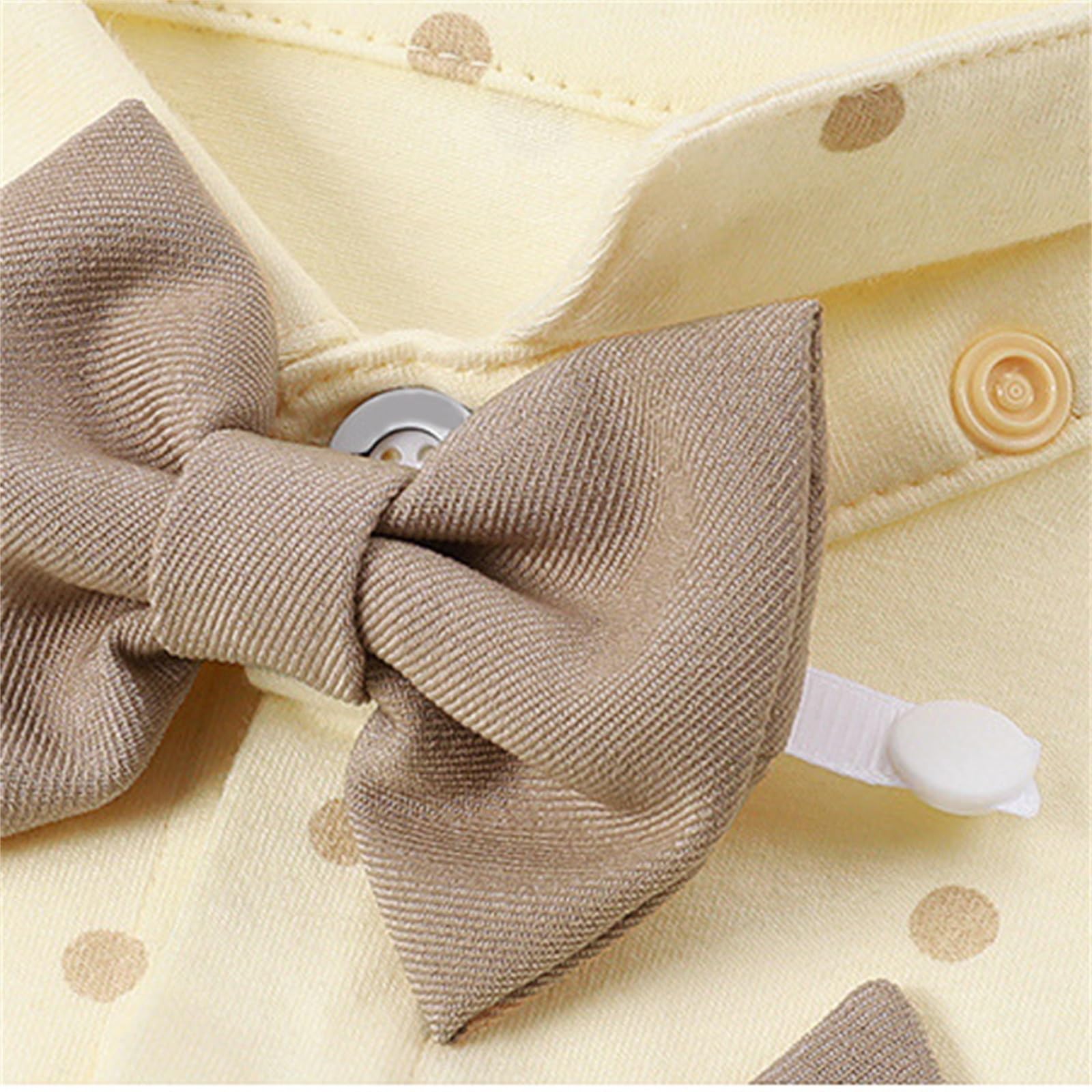 Bebé Niño Traje Formal Caballeros Ropa Conjunto Romper Camisa con Pajarita Tirantes Pantalones y Sombrero para Boda Fiesta de Cumpleaños