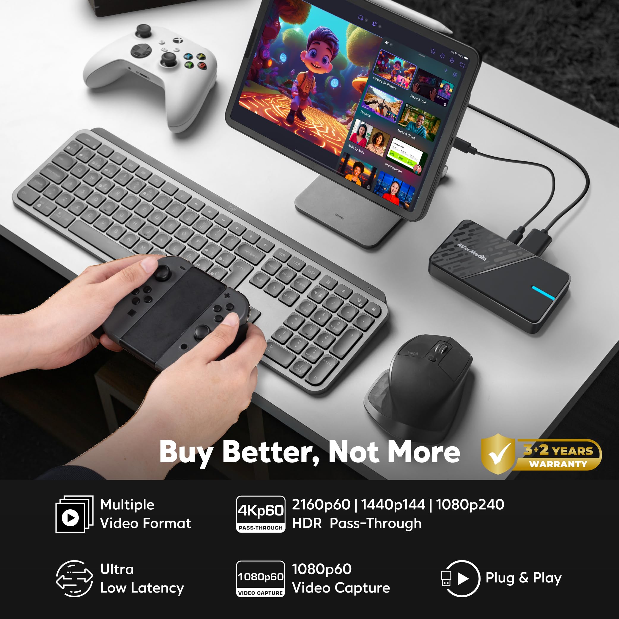 AVerMedia Capture Card for Streaming, 4K60 HDR Passthrough​, 1080p60 Video Recording, Ultra-Low Latency Game Streaming for Switch 2, Xbox, PS5, PC on Twitch, OBS, Win11, Mac - StreamLine MINI+ GC311G2