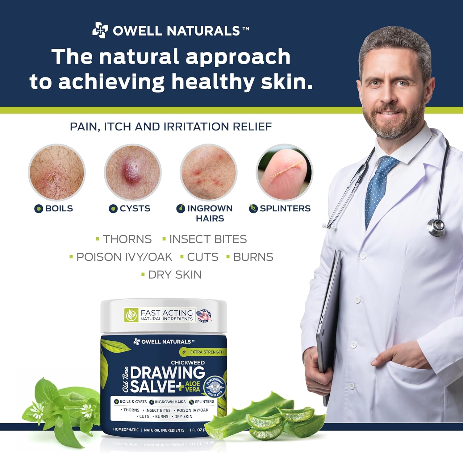 Owell naturals Chickweed Drawing Salve with Aloe Vera for boils, Cyst, Splinters, Poison Ivy/Oak, Skin Disorder, Irritations, Burns, Minor Cuts, Dry Skin, Itching - Image 2