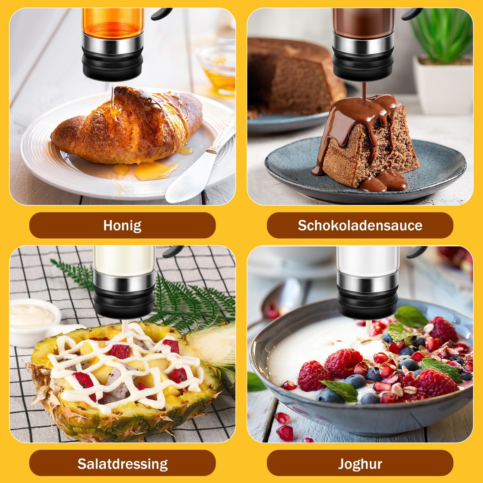 Honigspender Glas, 9 oz Tropfsicheres Honigglas mit Griff, Tropfsicherer Glas-Honigspender mit Halterung, Press-Typ Sirupspender, Haushaltsversiegeltes Glas, Sirupflasche, Marmeladenflasche (Schwarz)