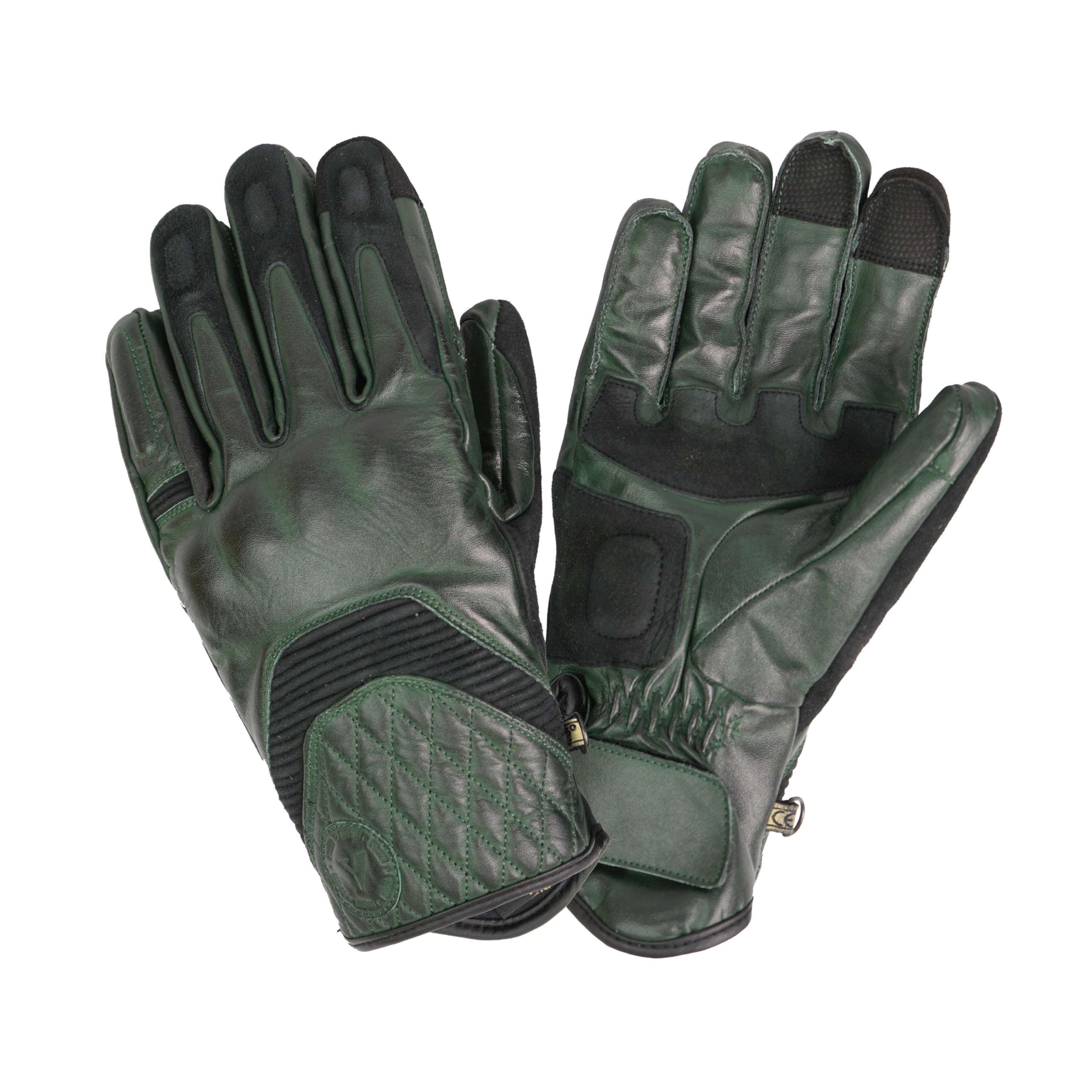 BY CITY - Guantes Café III Man - Piel Aramida Antiabrasión - Función Táctil en Dedos - Ajuste Velcro Personalizado - Certificación CE Protección Nudillos - Talla L - Verde