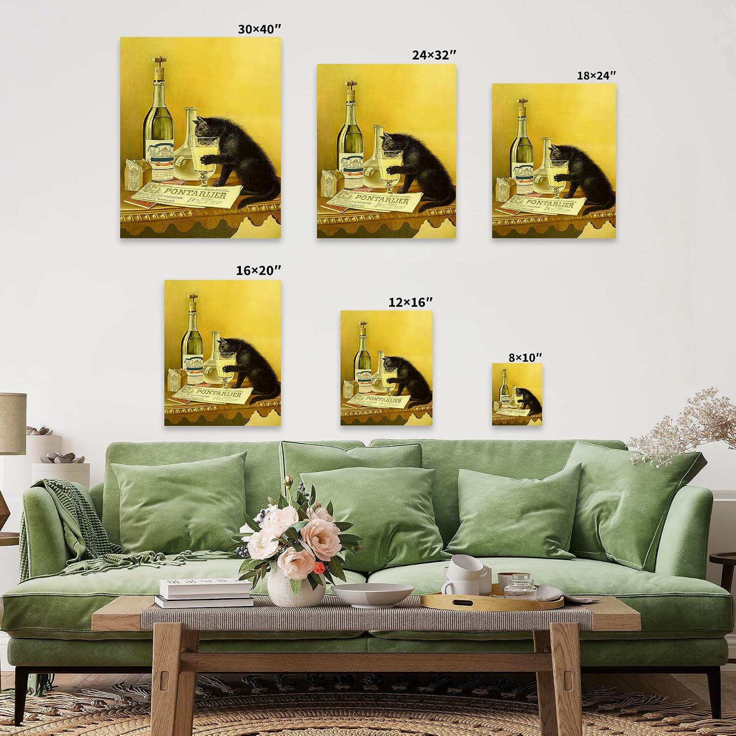 Poster Master Canvas - Retro Drinking Cat Print - Fun Gift for Men, Women, Bartender - Decor for Bar, Man Cave, Kitchen, Restaurant - 8x10 STRETCHED Canvas