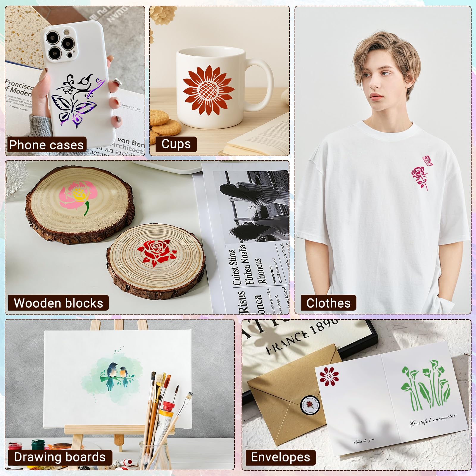80 plantillas de 3 pulgadas para pintar sobre madera, mariposas y flores para manualidades, plantillas de dibujo reutilizables para proyectos de aula de niños, arte de tela, letreros de madera