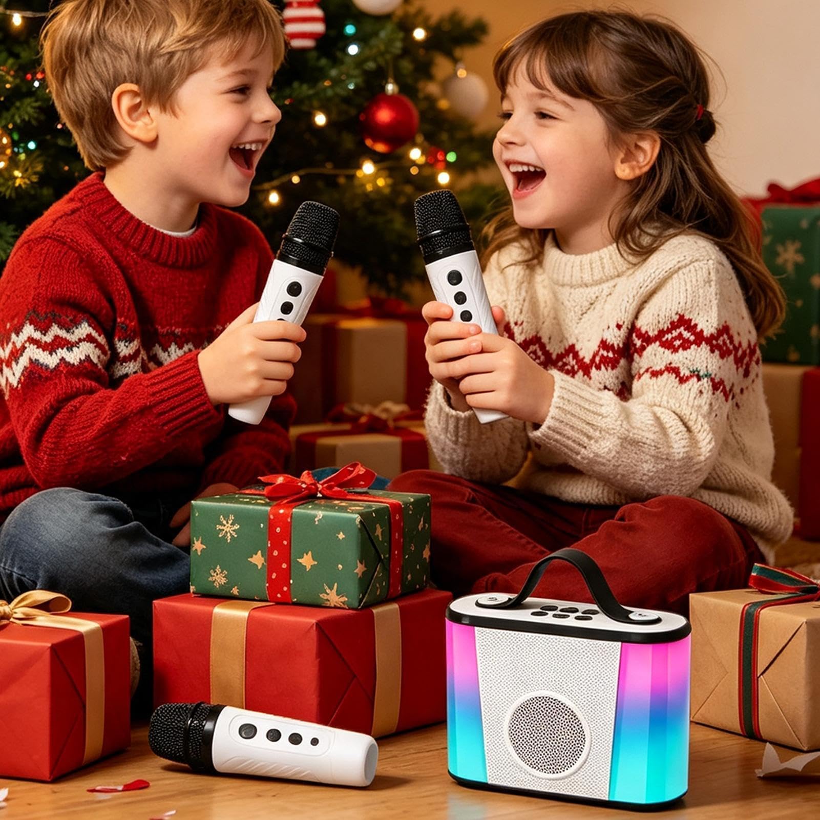 Máquina De Karaoke para Niños con 2 Micrófonos Inalámbricos Y Altavoz