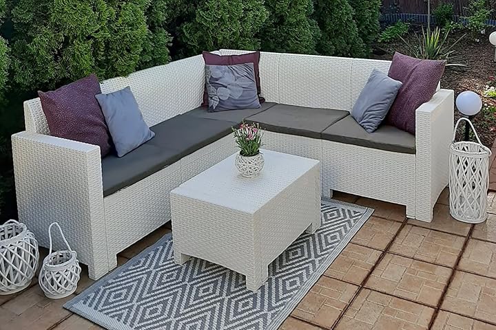 Dmora eris salottino indoor e outdoor effetto rattan con cuscini nan