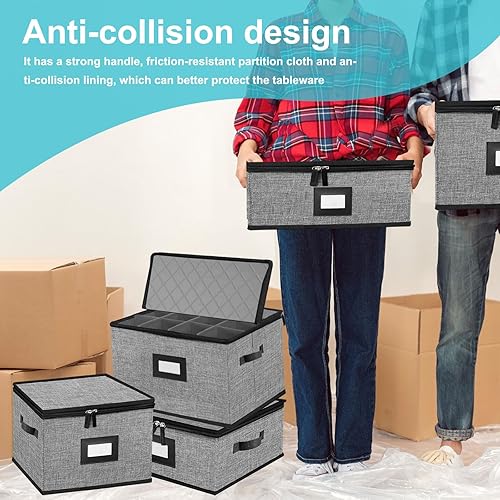 Miniatura 9 de Estuche de almacenamiento acolchado para platos, paquete de 2 contenedores de almacenamiento de porcelana fina, carcasa rígida para organizar,