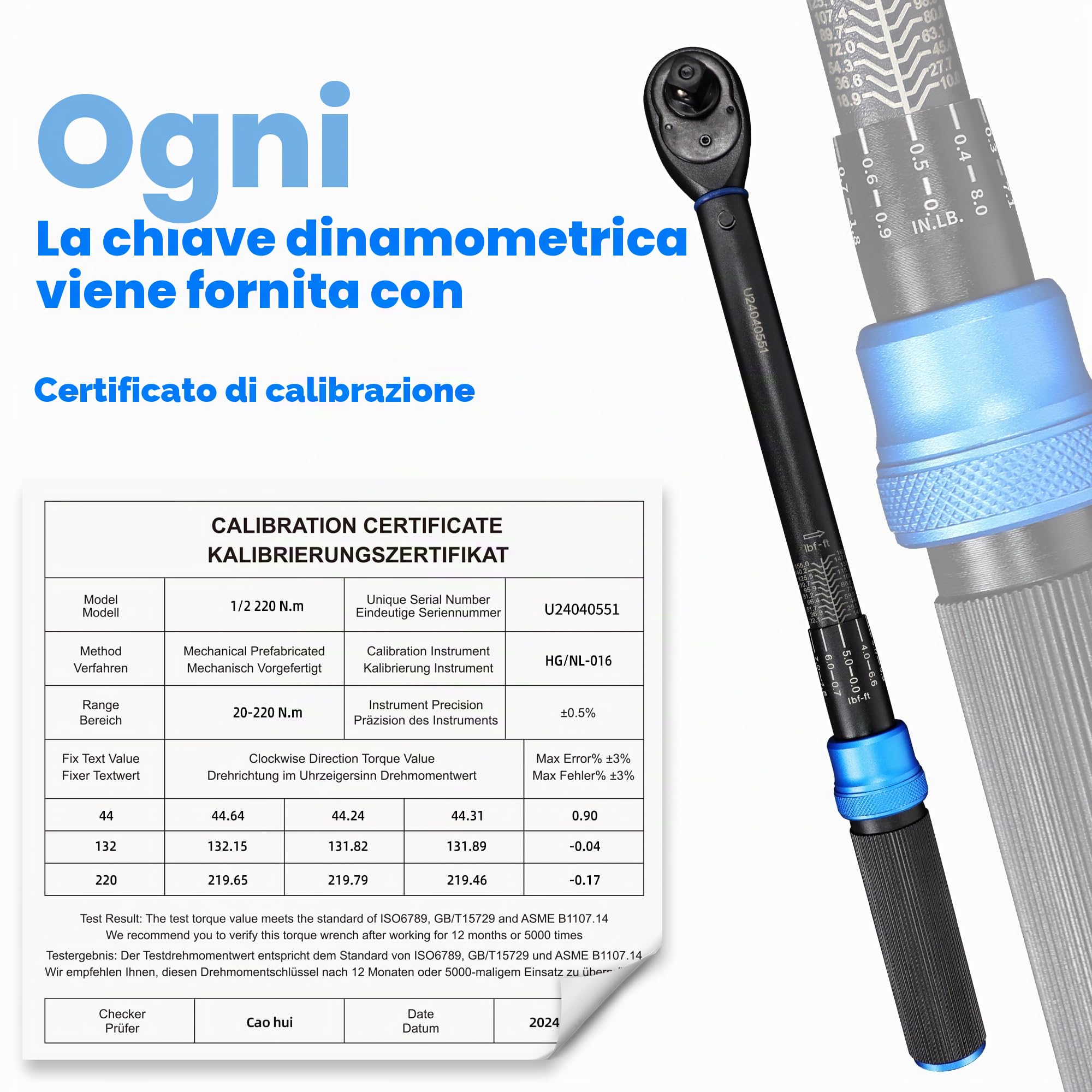 Chiave dinamometrica 1/2" 20-220 Nm, chiave dinamometrica bici, chiave dinamometrica moto auto 72 denti