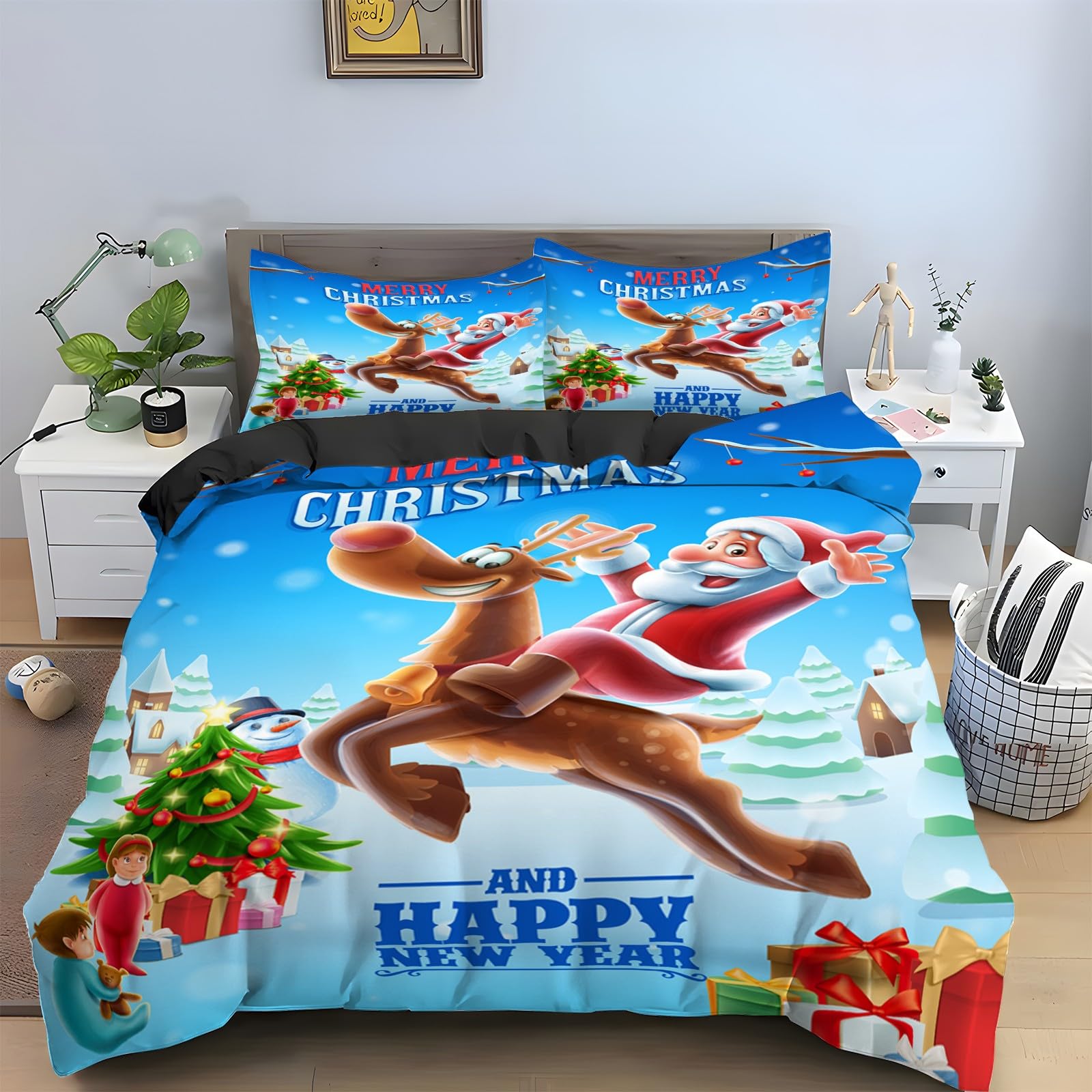 Parure de lit wapiti 200x200 cm avec 3 pièces en microfibre douce et taies