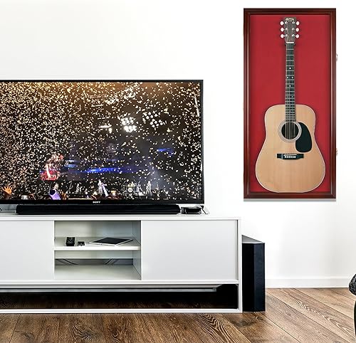 Miniatura 7 de Vitrina grande para guitarra acústica de 406in se adapta a la mayoría de guitarras con cerradura acabado caoba fondo rojo acabado caoba
