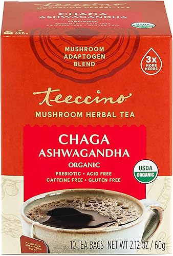 Miniatura 5 de Teeccino Mushroom Adaptogen Tea – Chaga Ashwagandha té de hierbas de asado francés con setas de Chaga cosechadas salvajes y raíz de Ashwagandha