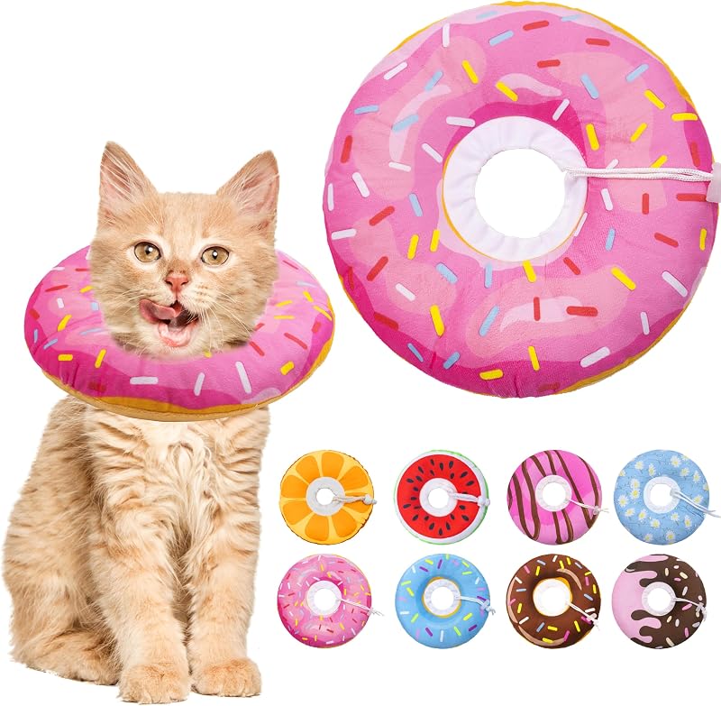 Colar Cone de Recuperação para Gatos em Algodão Macio Seyezo Donut Rosa Tamanho Pequeno