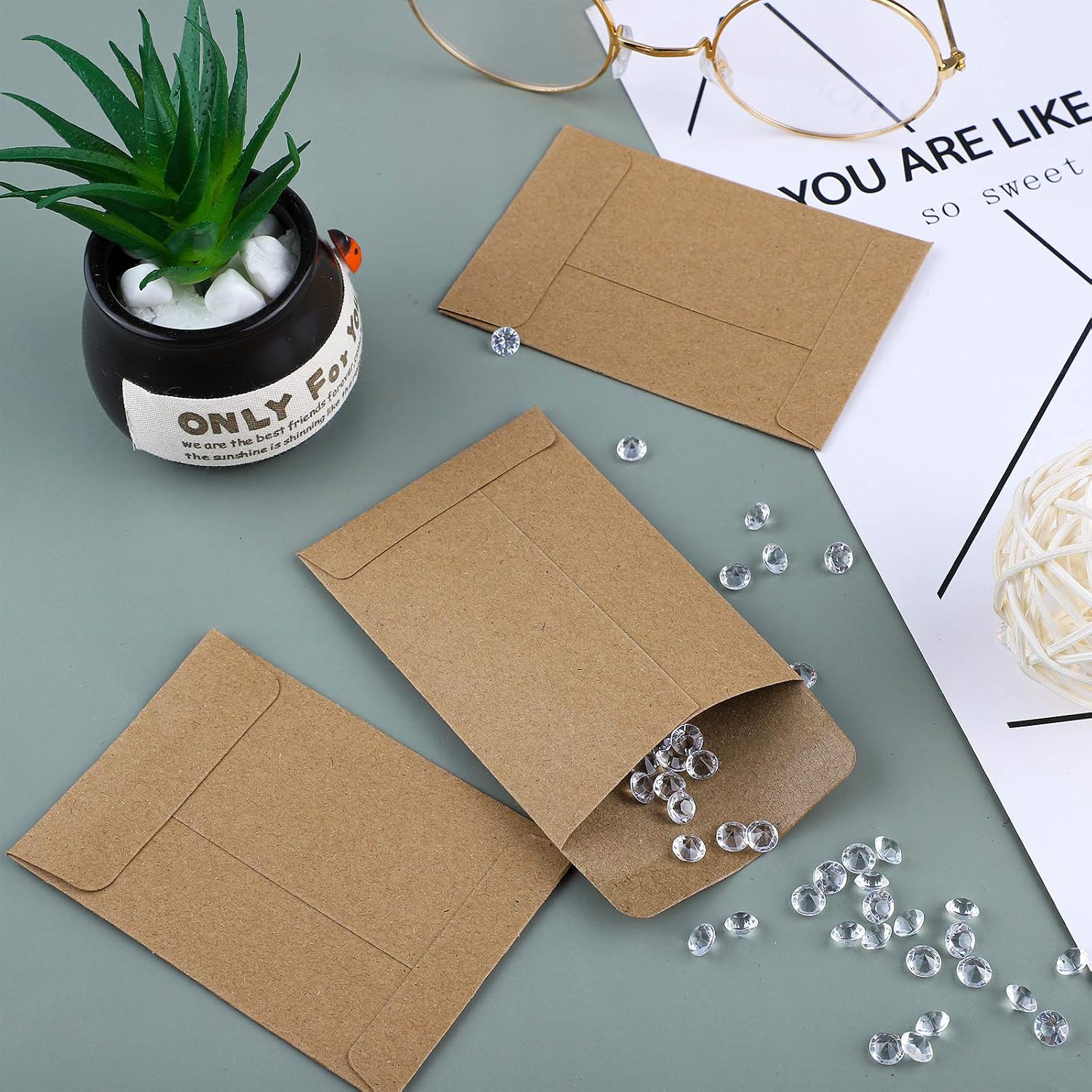 Aneco 120 Pack Self-Adhesive Small Envelopes Coin and Seed Small Packets Envelopes Self Sealing Envelopes with Gummed Flap for Home, Garden or Office