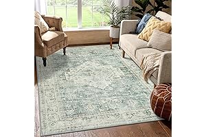 LIVEBOX Machine Washable Rug 5x7 Sage Green, Non Slip Vintage Rug