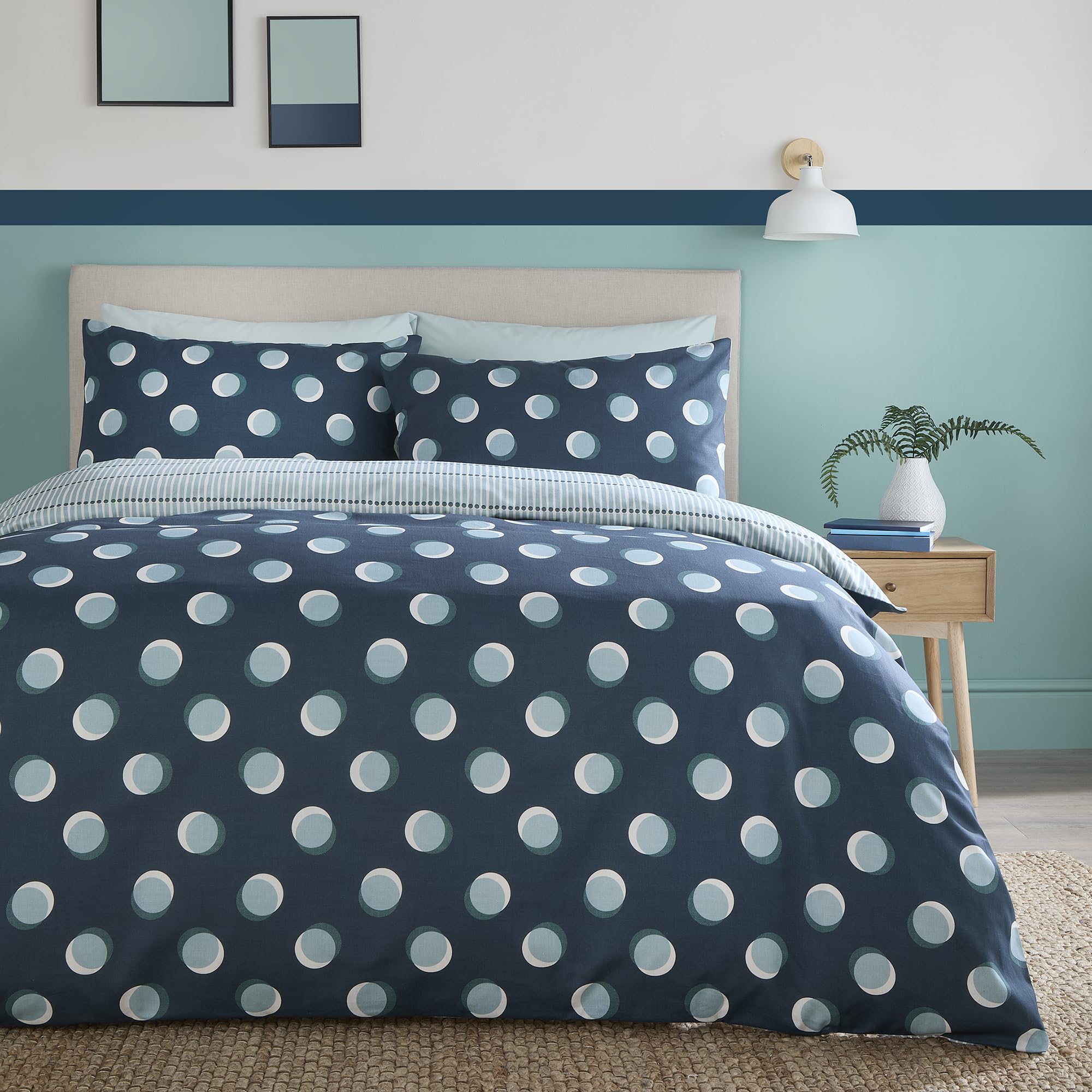 Fusion Polka Spots Duvet Cover Set Single 140 x 200cm – Blue Polycotton Easy Care Bedding with Playful Spot Print, Includes 1 Pillowcase