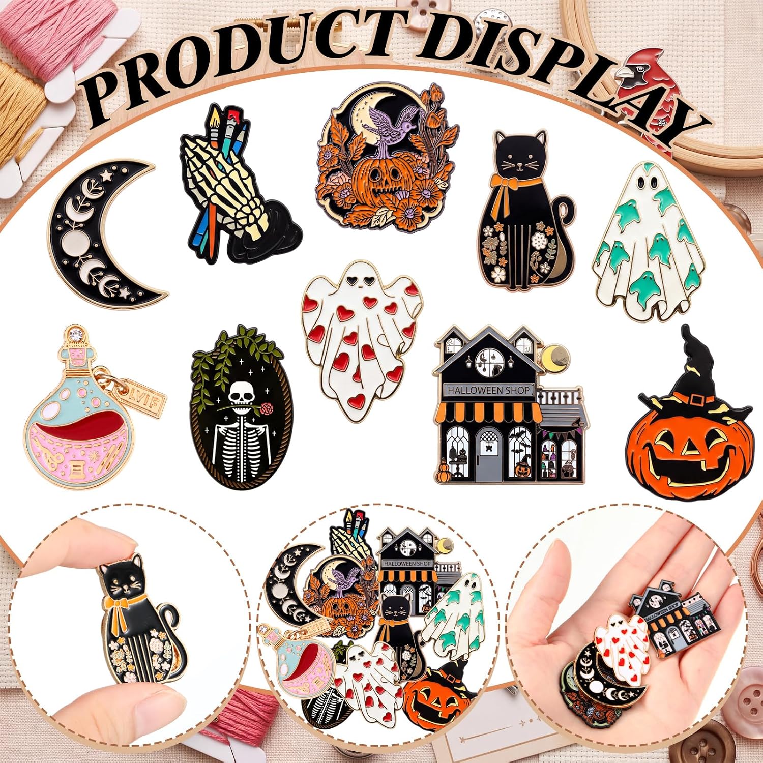 Wavyknot 10pcs Halloween Needle Minder Magnetic Pumpkin Ghost Needle Keeper