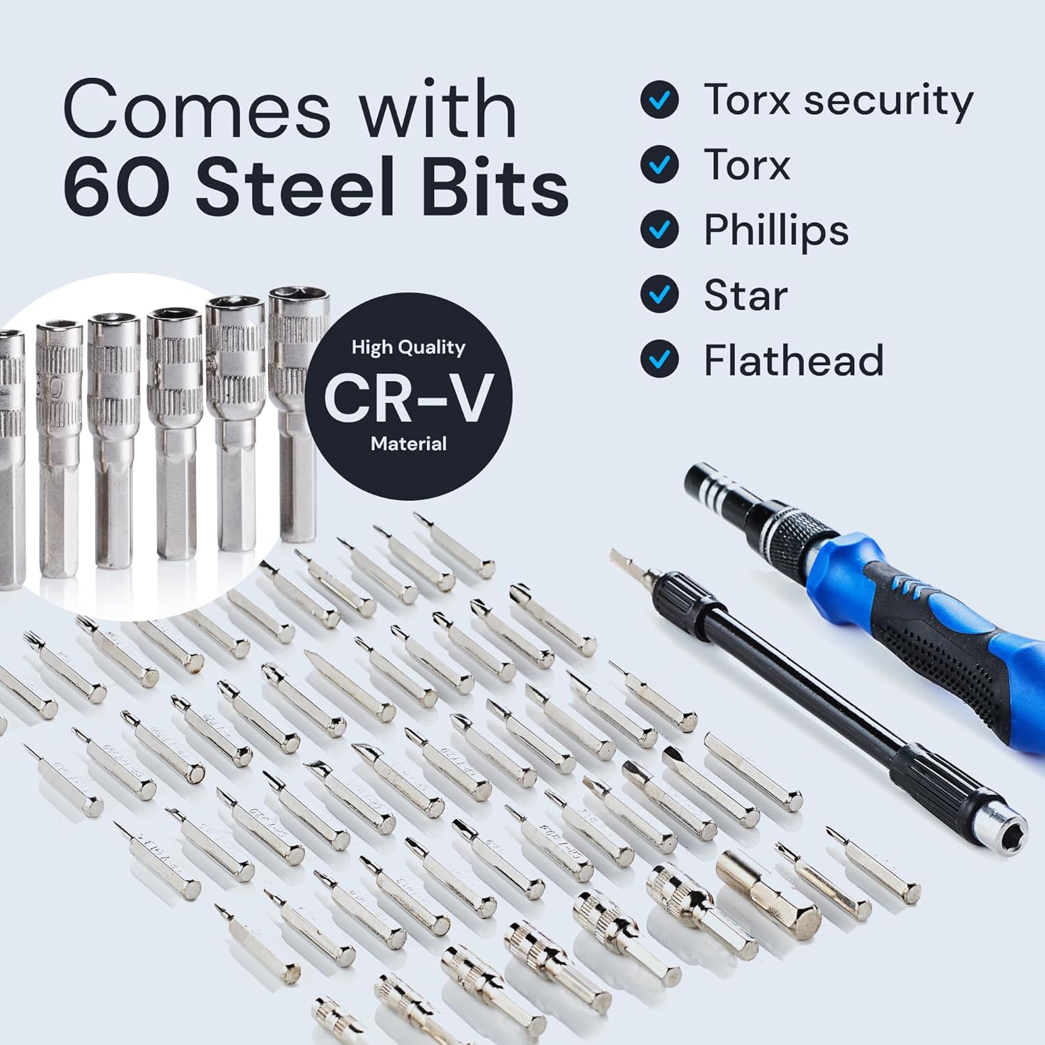 60-in-1 Precision Screwdriver Set - Magnetic Electronics Repair Tool Kit with Flexible Extension Rod and Storage Case - Micro Screwdrivers for PC, Laptop, Smartphone, Console, and Eyeglasses