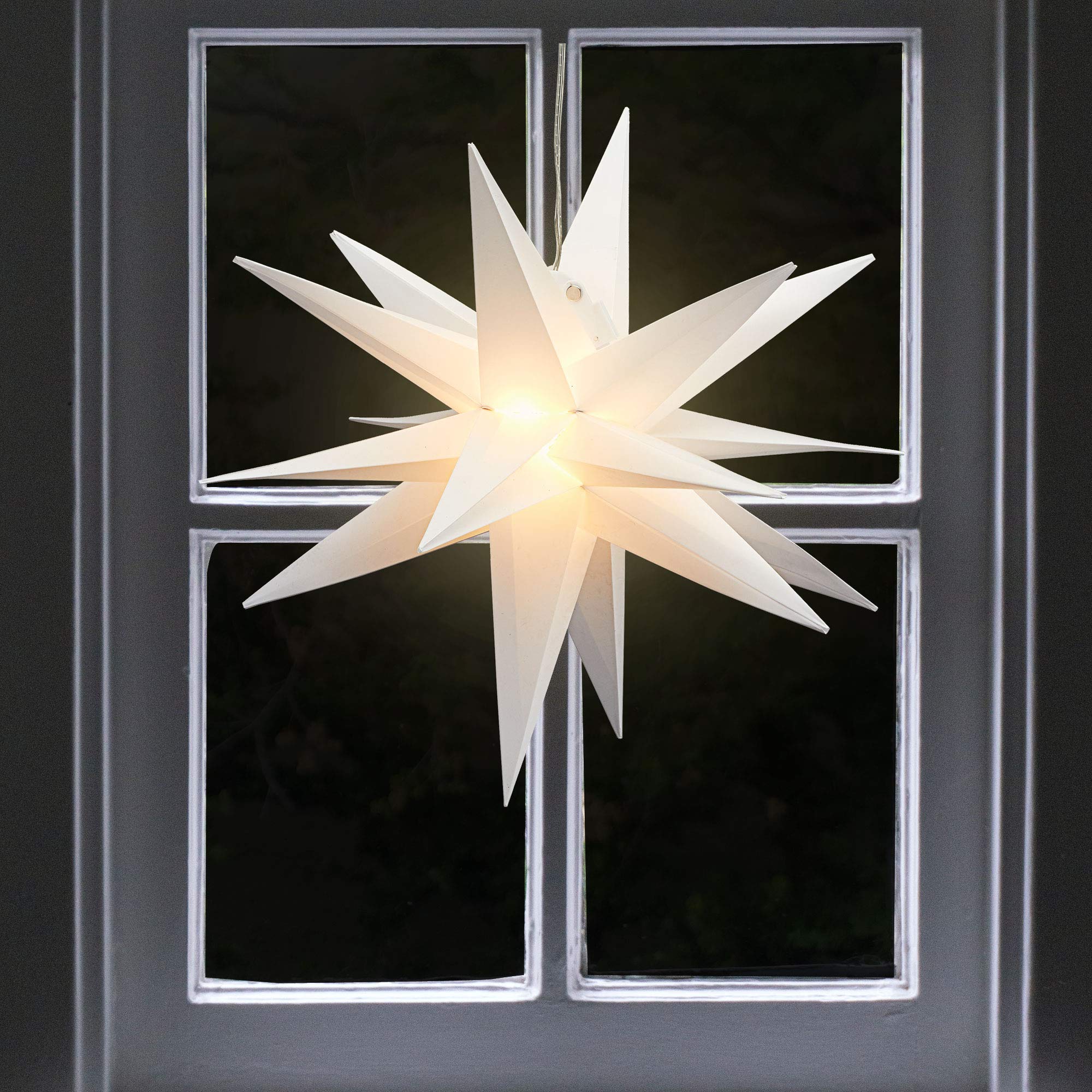 Lichtster 3D wit van PVC LED kerstster om op te hangen verlicht inclusief 15 LED 35 cm Outdoor IP44 (1 x LED lichtster wit