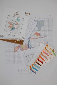Aine - Boy Birth Sampler A1028, Baby Boy Birth Record Announcement Cross Stitch Kits 734x734, Cross Stitch Kits for Beginners & Advanced, Crossstitching Kit Adult, Embroidery Counted Stitching Kit