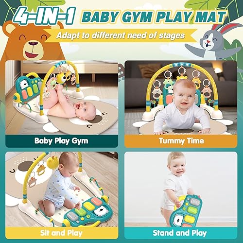 Miniatura 2 de Tapete de juego para gimnasio, tapete para el tiempo boca abajo para regalos de bebés, piano para patear y jugar con 7 juguetes sensoriales de 0 a 6